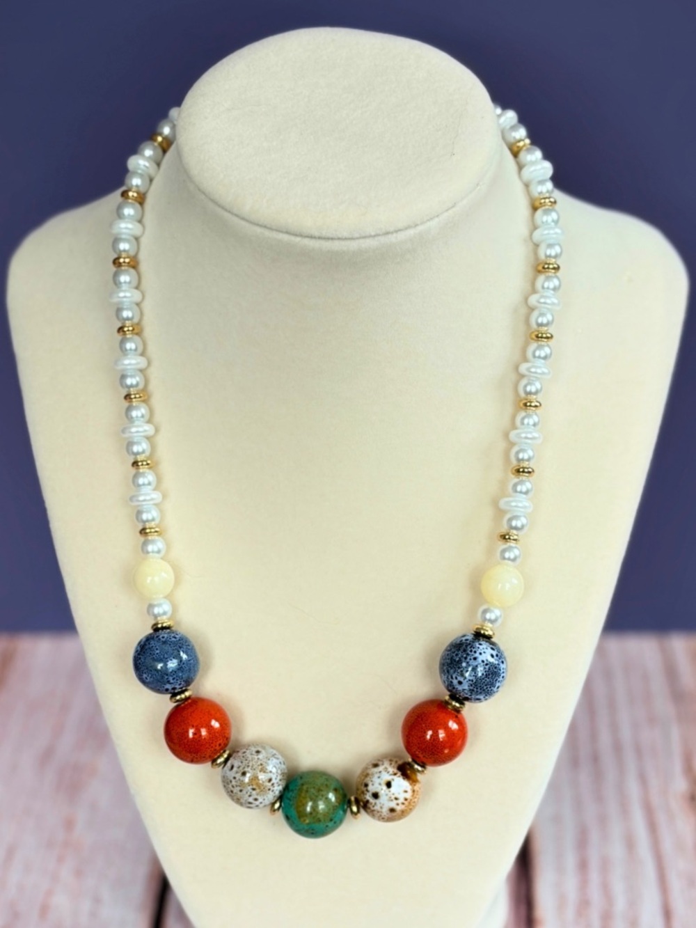 Handcrafted Multicolor Bead Necklace with Pearled Accents